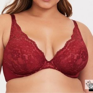 Torrid Curve XO Plunge Push-Up Bra red 40DDD Underwire cups lace 40F padded NWOT